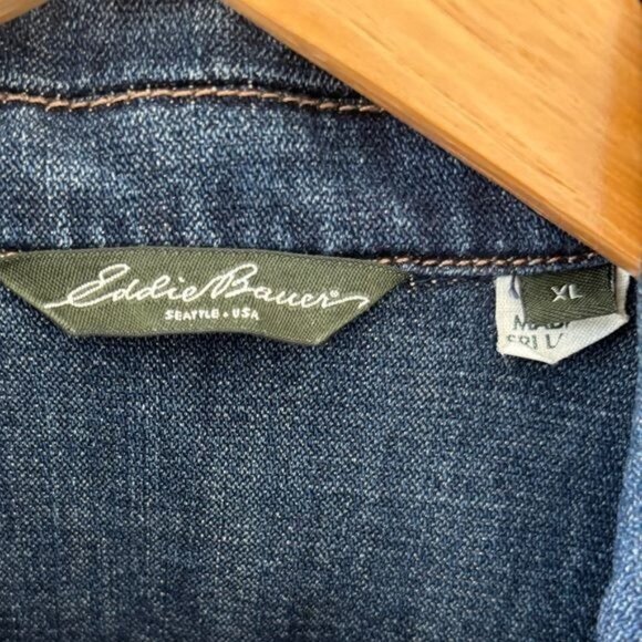 Eddie Bauer Blazer XL Denim VTG Button Up Pockets Slit Boho Streetwear Cowgirl - Picture 3 of 12